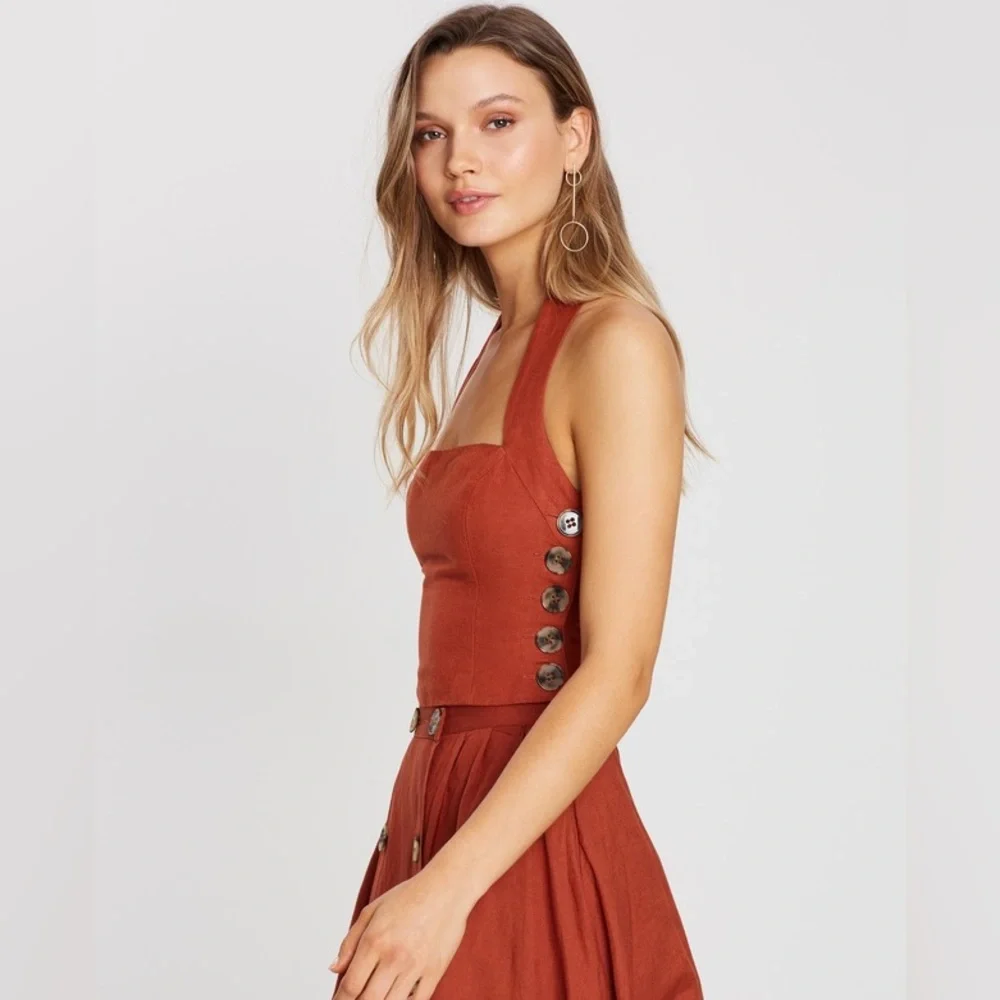 TIGERLILY Lina Linen Rust Orange Halter Neck Crop Top NWT RRP$119 - Picture 10 of 16